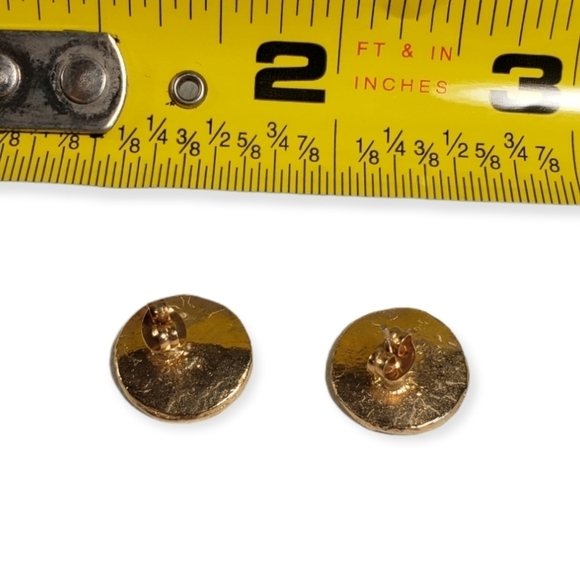 1980's Gold Tone Stud Post Earrings - Picture 2 of 2